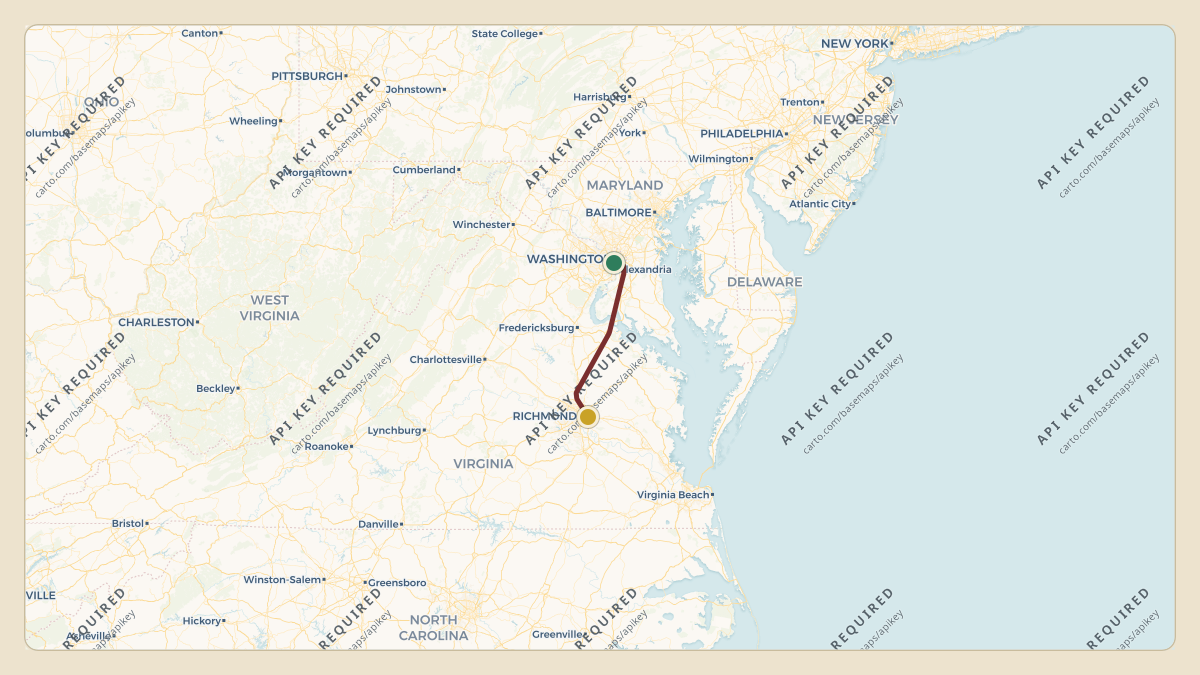 Flight path for Glenn Youngkin's N1VA from KDCA — Ronald Reagan Washington National Airport to KRIC — Richmond International Airport