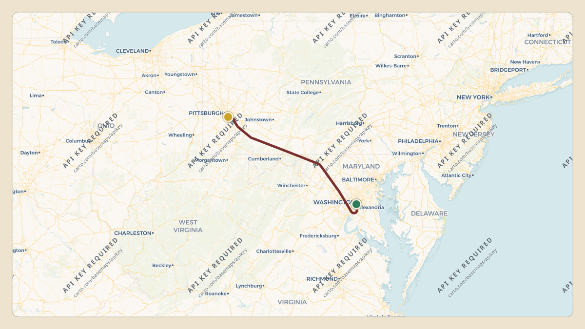 Flight path for PNC Financial's N852DL from KDCA — Ronald Reagan Washington National Airport to KAGC — Allegheny County Airport