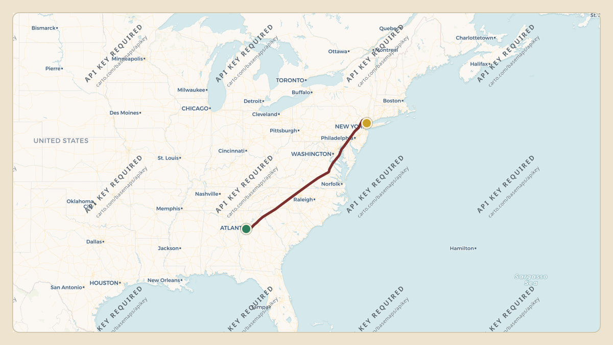 Flight path for Steve Tisch's N18NY from KATL — Hartsfield Jackson Atlanta International Airport to KTEB — Teterboro Airport