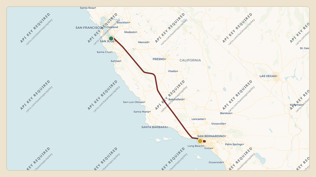 Flight path for Elon Musk's N272BG from KNUQ — Moffett Federal Airfield to KLAX — Los Angeles International Airport