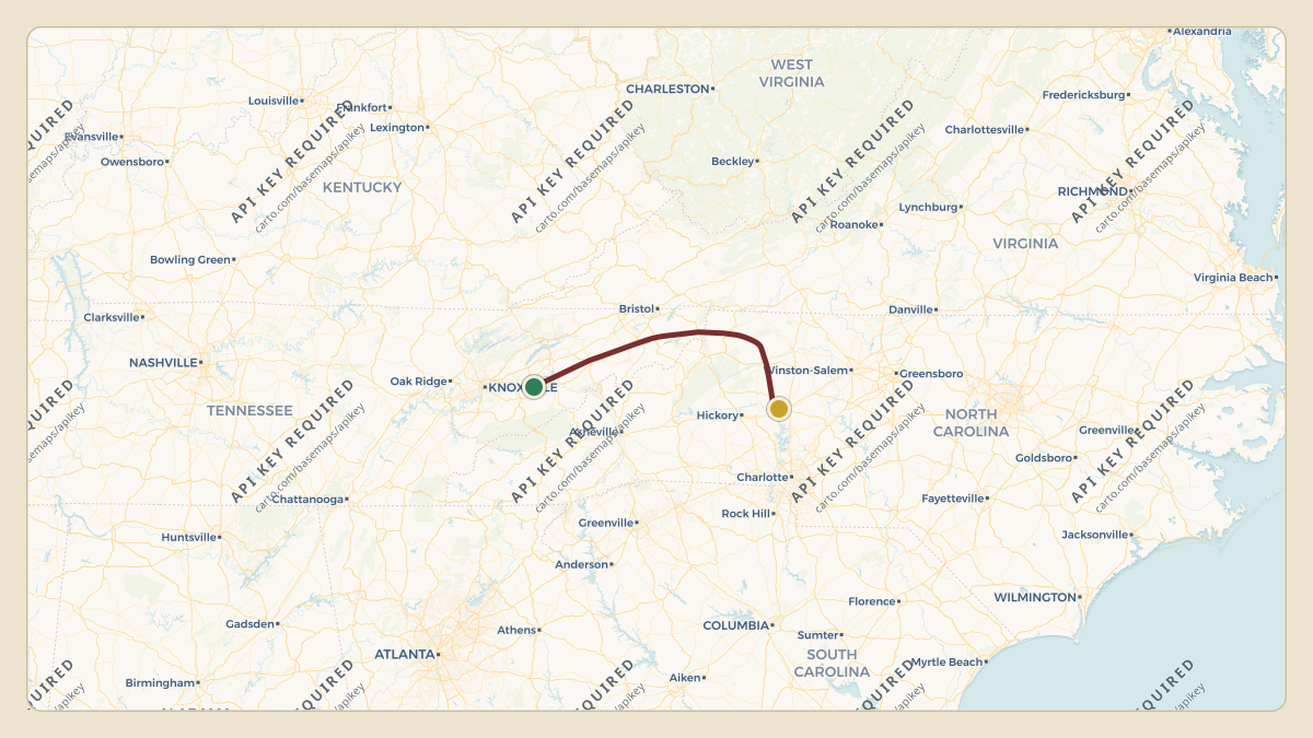 Flight path for Dale Earnhardt Jr.'s N38AD from KGKT — Gatlinburg-Pigeon Forge Airport to KSVH — Statesville Regional Airport