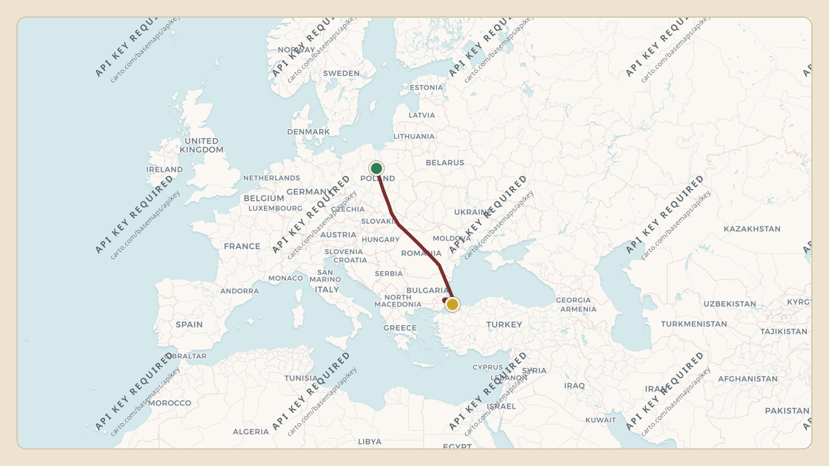 Flight path for Petter Stordalen's LN-STB from EPZI — Zieleń Airfield to LTFM — İstanbul Airport