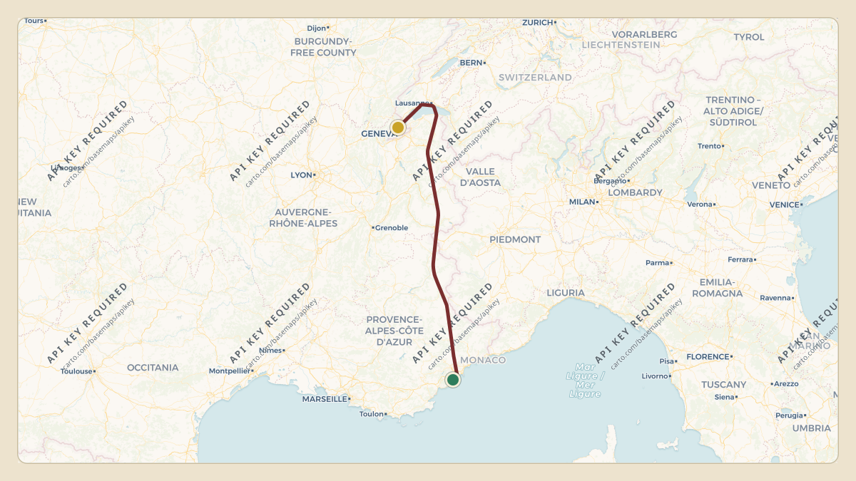 Flight path for Novartis's HB-JFQ from LFMN — Nice-Côte d'Azur Airport to LSGG — Geneva International Airport