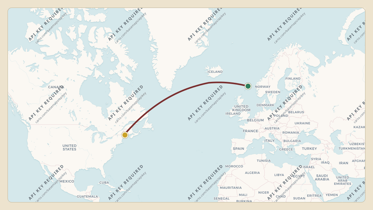 Flight path for Bajaj Family's VT-AYV from 61.15°, 0.77° to KBGR — Bangor International Airport