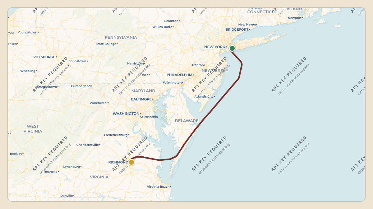 Flight path for Kash Patel's N708JH from KJFK — John F. Kennedy International Airport to KRIC — Richmond International Airport