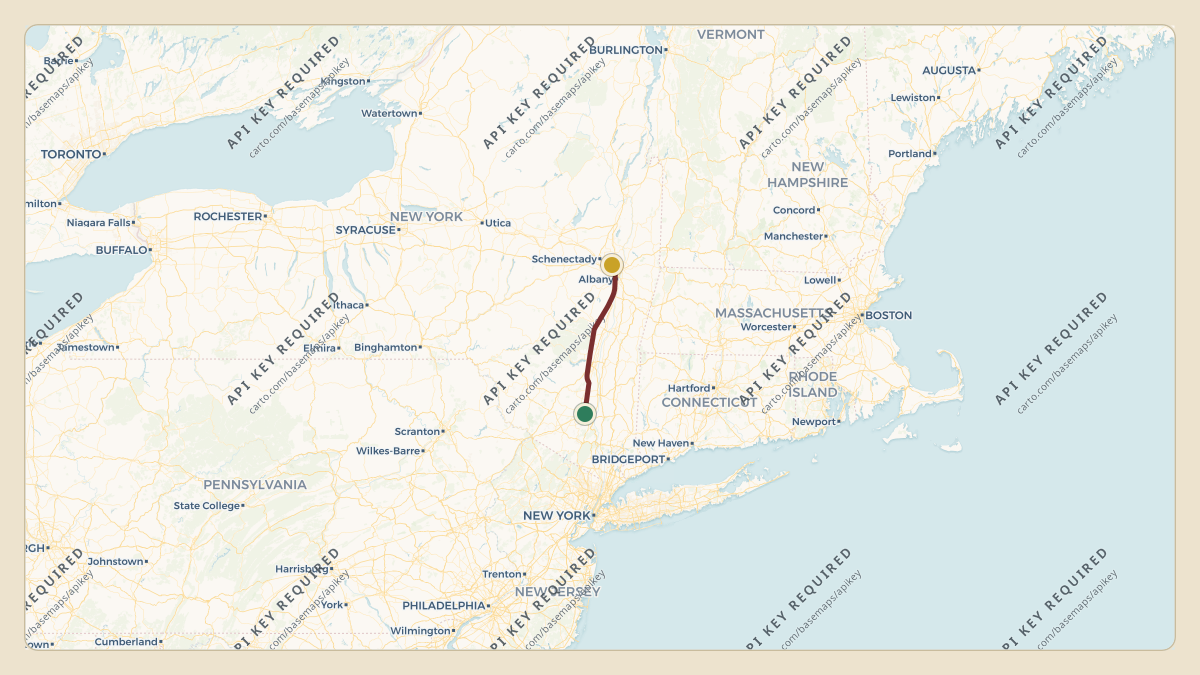 Flight path for Kathy Hochul's N761NY from KSWF — New York Stewart International Airport to KALB — Albany International Airport