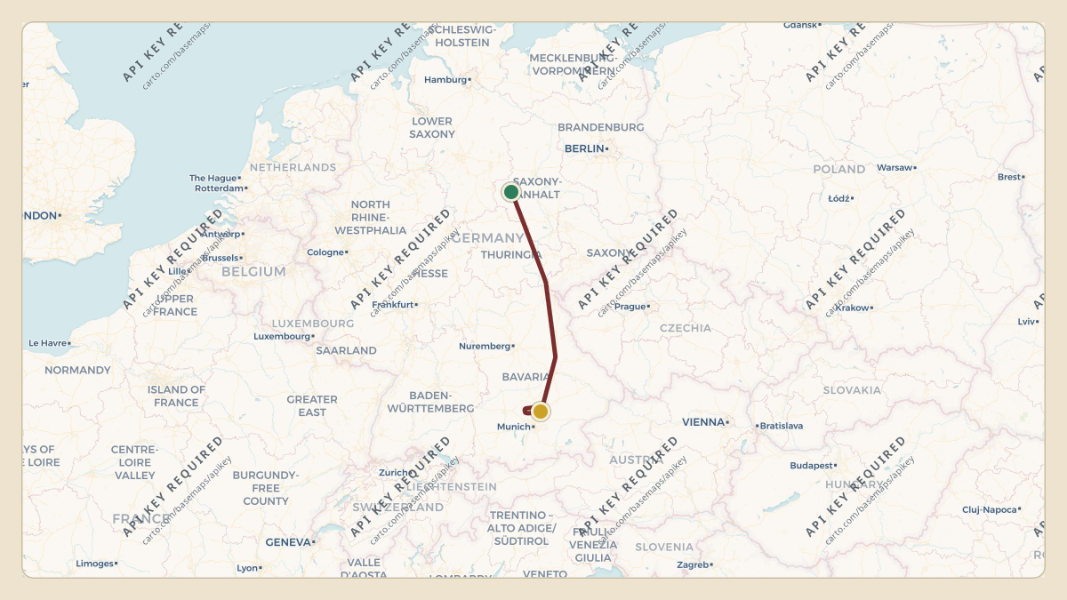 Flight path for Volkswagen's D-AGBA from ETHS — Faßberg Air Base to EDDM — Munich Airport