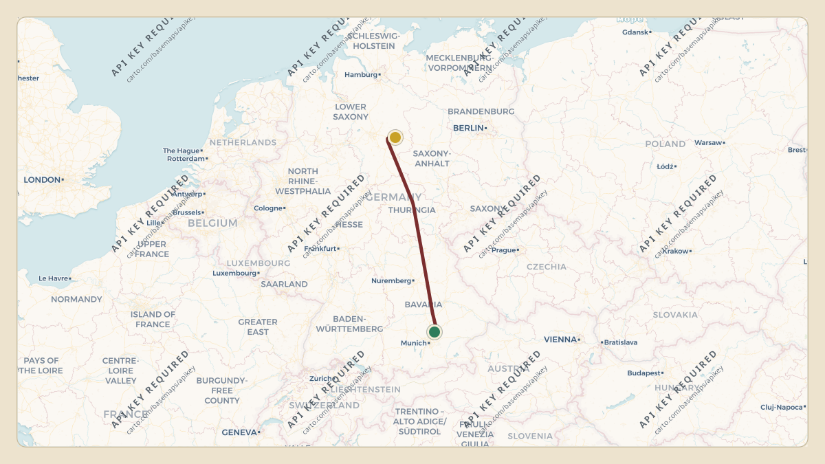 Flight path for Volkswagen's D-AGBA from EDDM — Munich Airport to EDVE — Braunschweig-Wolfsburg Airport