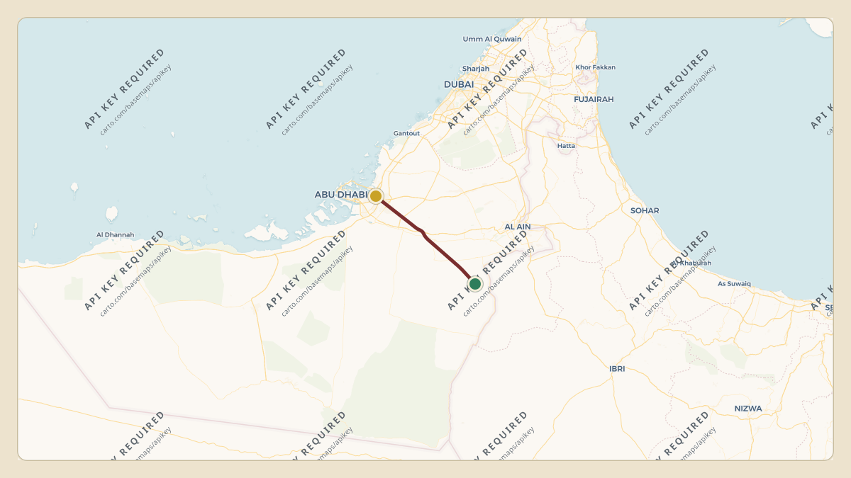 Flight path for Sheikh Mohamed bin Zayed Al Nahyan's A6-ALN from OMAL — Al Ain International Airport to OMAA — Zayed International Airport