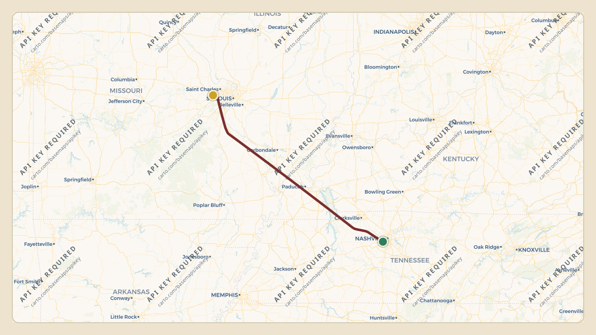 Flight path for Nestle's N8583A from KMQY — Smyrna Airport to KSUS — Spirit of St Louis Airport