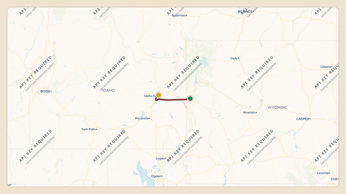 Flight path for James Dolan's N107VS from KJAC — Jackson Hole Airport to KIDA — Idaho Falls Regional Airport