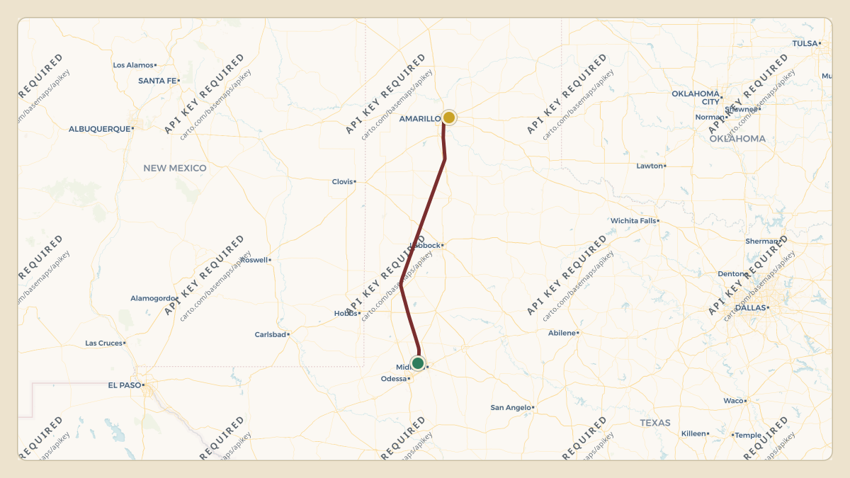 Flight path for Discount Tire's N527H from KMAF — Midland International Air and Space Port to KAMA — Rick Husband Amarillo International Airport