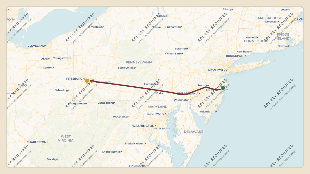 Flight path for PNC Financial's N852DL from KBLM — Monmouth Executive Airport to KAGC — Allegheny County Airport