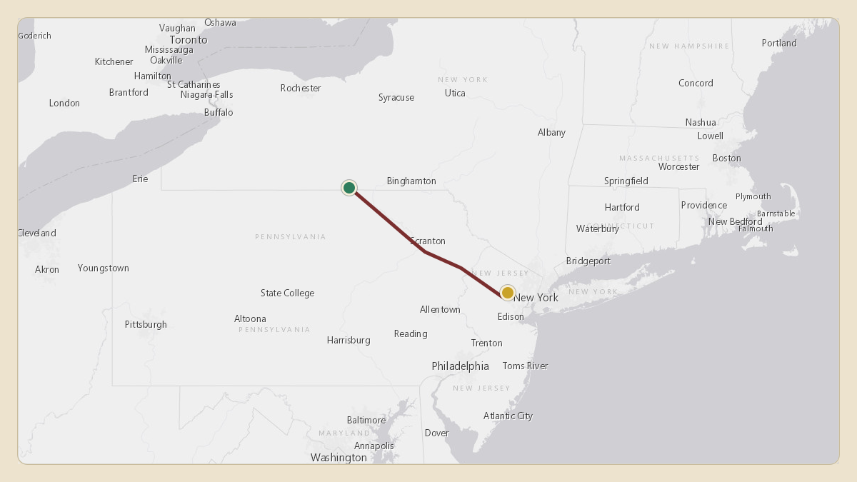 Flight path for Corning's N28CG from KELM — Elmira Corning Regional Airport to KEWR — Newark Liberty International Airport