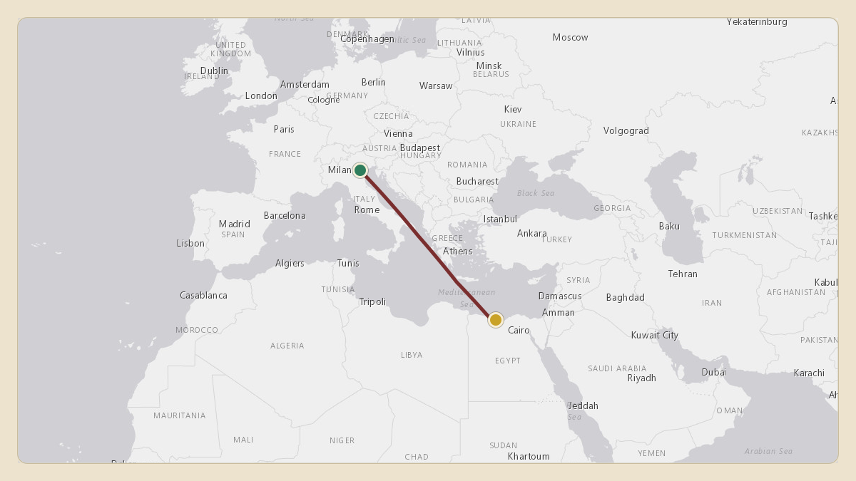 Flight path for Nassef Sawiris's M-YNNS from LION — Dominio di Bagnoli Airfield to HEAL — El Alamein International Airport