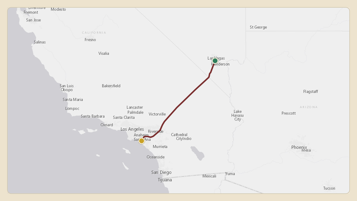 Flight path for MGM Resorts's N781MM from KLAS — Harry Reid International Airport to KSLI — Los Alamitos Army Air Field