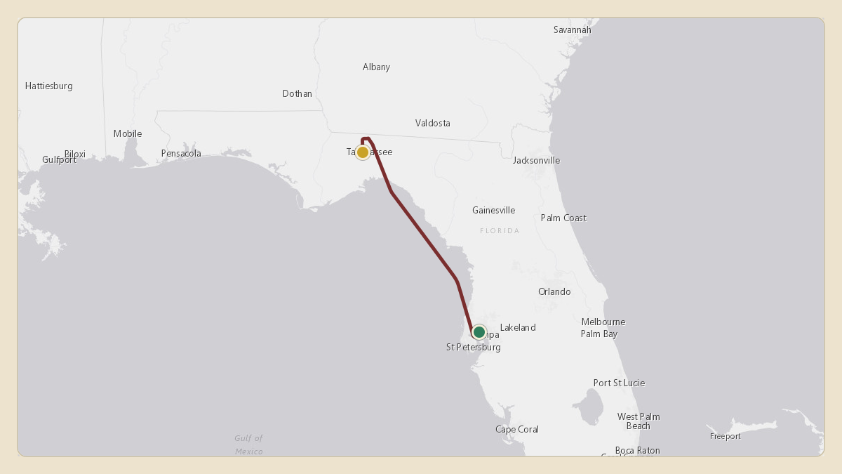 Flight path for Bob Basham's N828ML from KTPA — Tampa International Airport to KTLH — Tallahassee International Airport