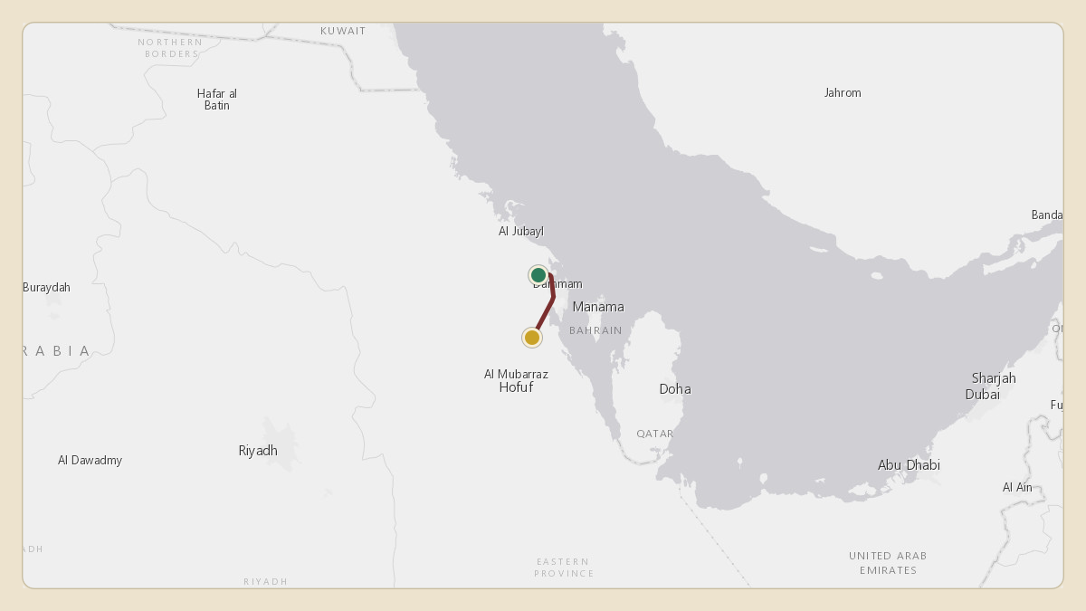 Flight path for Saudi Aramco's N801XA from OEDF — King Fahd International Airport to OEDF — King Fahd International Airport