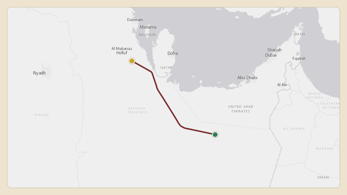Flight path for Saudi Aramco's N801XA from OESB — Shaibah Airport to OEDF — King Fahd International Airport
