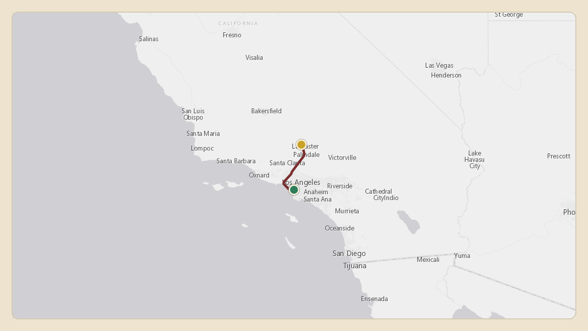 Flight path for Elon Musk's N272BG from KLAX — Los Angeles International Airport to KWJF — General William J Fox Airfield