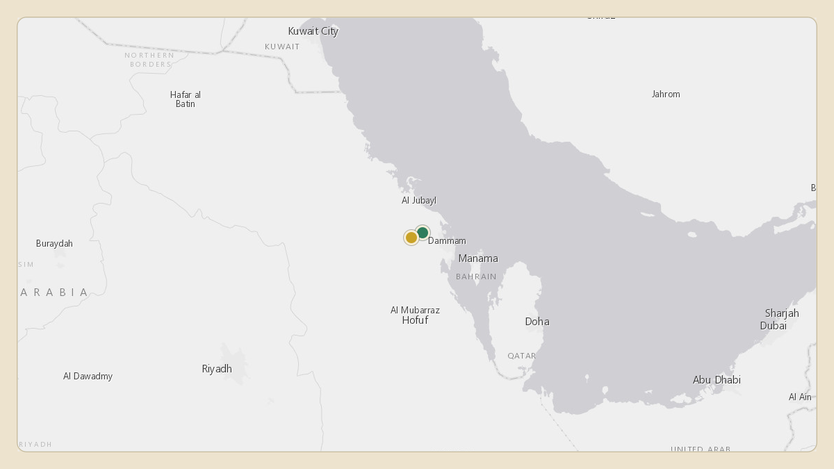Flight path for Saudi Aramco's N801XA from OEDF — King Fahd International Airport to OEDF — King Fahd International Airport