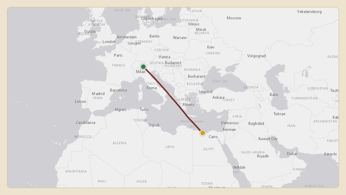 Flight path for Nassef Sawiris's M-USIK from EDTL — Lahr Airport to HEAL — El Alamein International Airport