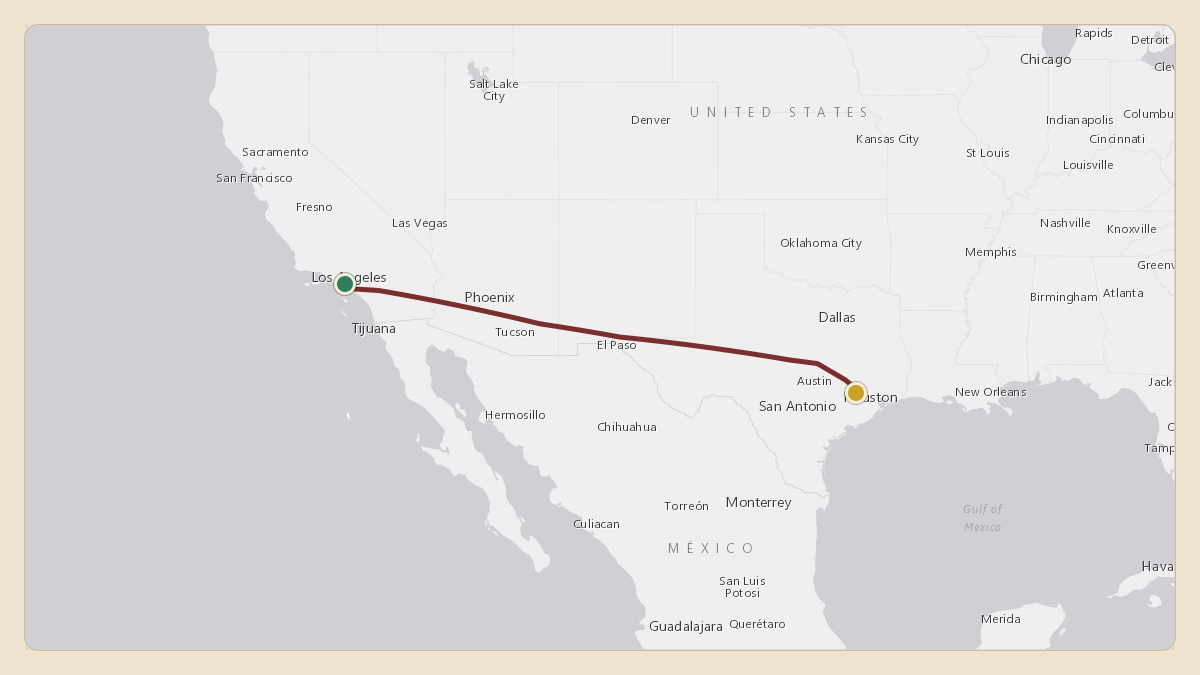 Flight path for Elon Musk's N628TS from KLAX — Los Angeles International Airport to KTME — Houston Executive Airport