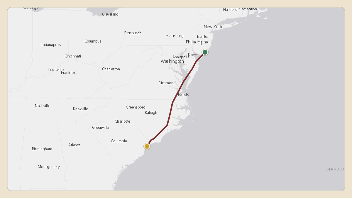 Flight path for MGM Resorts's N781MM from 58NJ — Harrah's Landing Seaplane Base to KMYR — Myrtle Beach International Airport