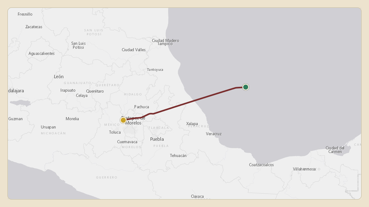 Flight path for Sergio Perez's XA-ASP from 20.75°, -94.98° to 10.17°, -82.52°