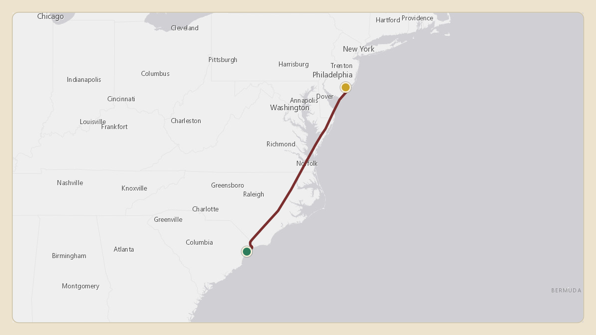 Flight path for MGM Resorts's N781MM from KMYR — Myrtle Beach International Airport to KACY — Atlantic City International Airport