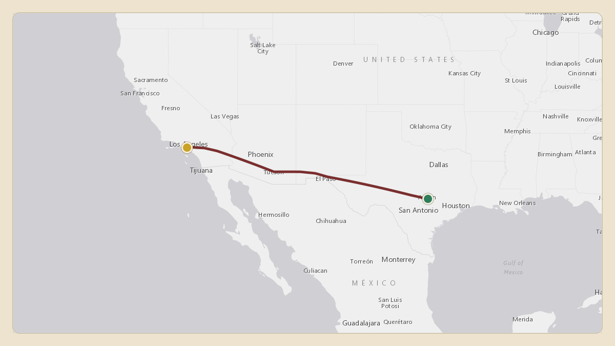 Flight path for Elon Musk's N628TS from KAUS — Austin Bergstrom International Airport to KLAX — Los Angeles International Airport