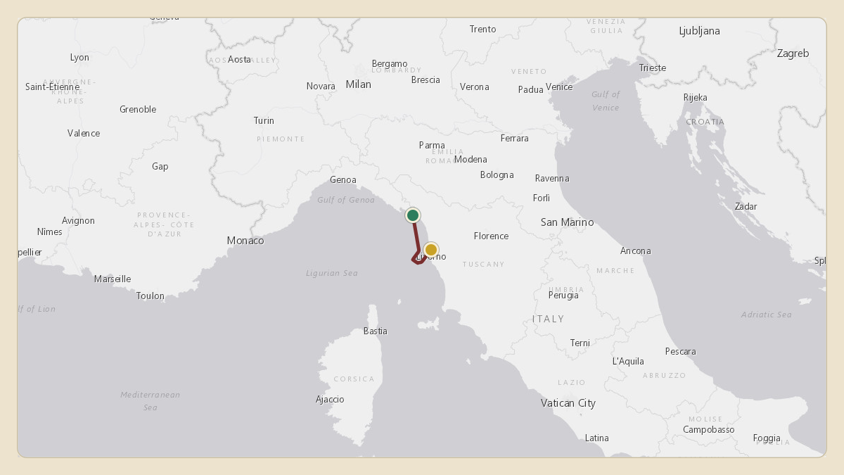 Flight path for Novartis's HB-JFQ from LIRP — Pisa International Airport to LIRP — Pisa International Airport