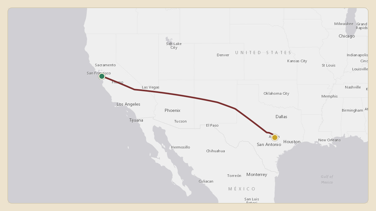 Flight path for Elon Musk's N628TS from KSJC — Norman Y. Mineta San Jose International Airport to KAUS — Austin Bergstrom International Airport