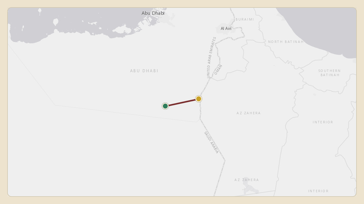 Flight path for M.A. Yusuff Ali's T7-YMA from OMAA — Zayed International Airport to OOLK — Lekhwair Airport