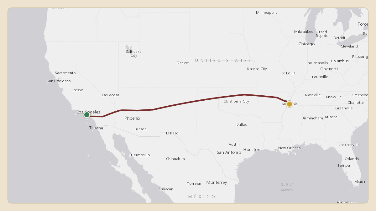 Flight path for Elon Musk's N272BG from KLAX — Los Angeles International Airport to KMEM — Memphis International Airport