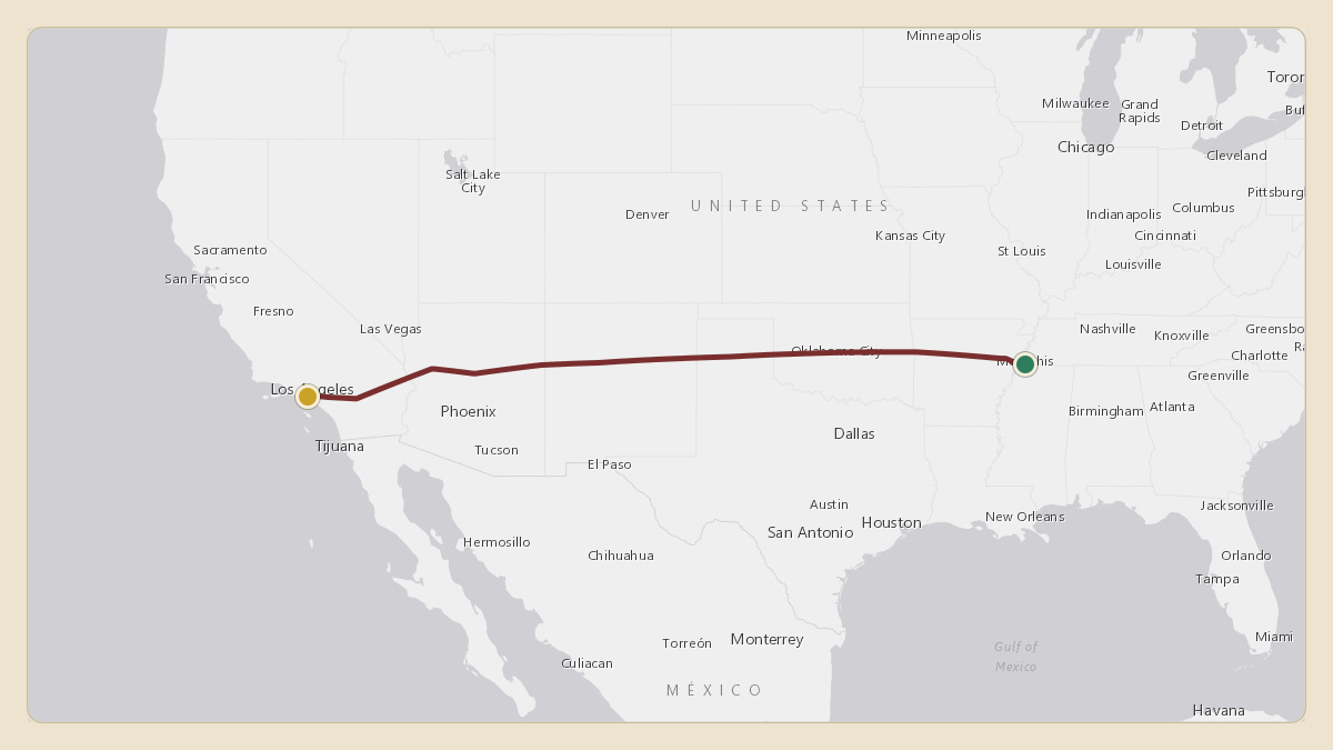 Flight path for Elon Musk's N272BG from KMEM — Memphis International Airport to KLAX — Los Angeles International Airport