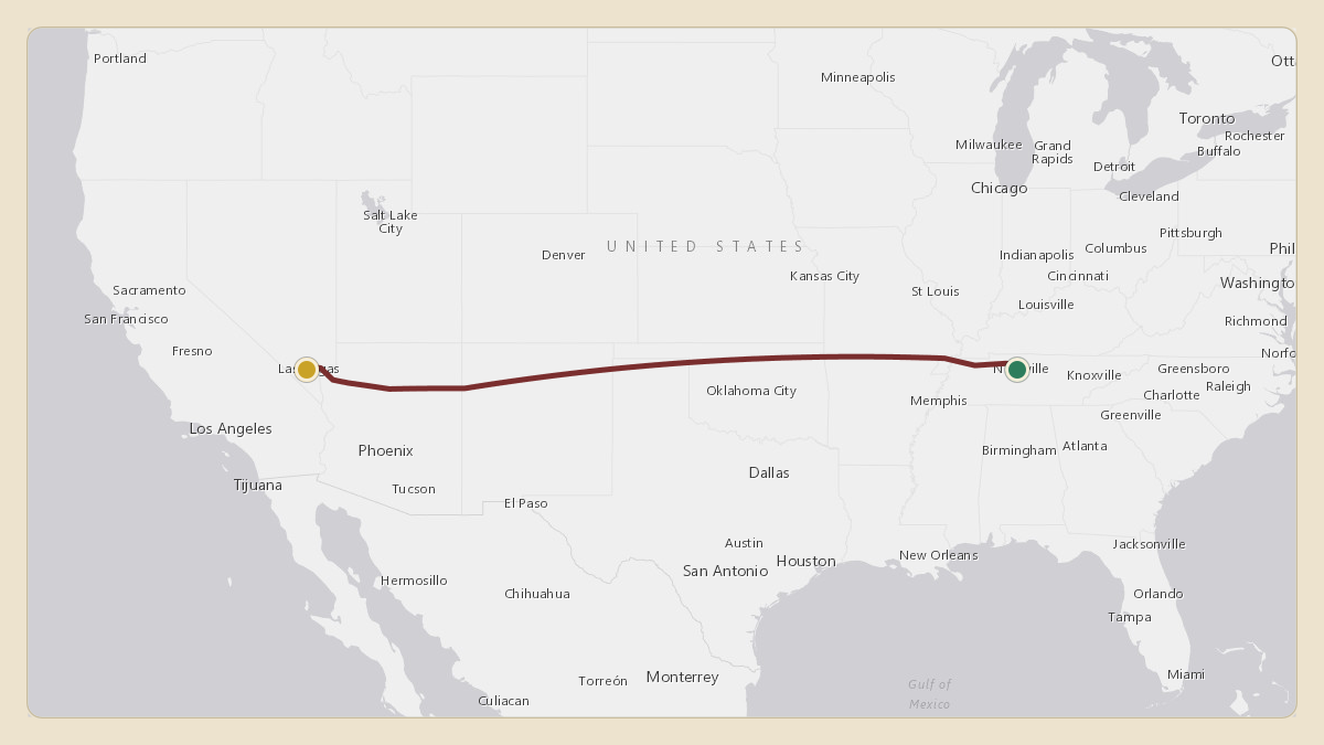 Flight path for MGM Resorts's N781MM from KMQY — Smyrna Airport to KLAS — Harry Reid International Airport