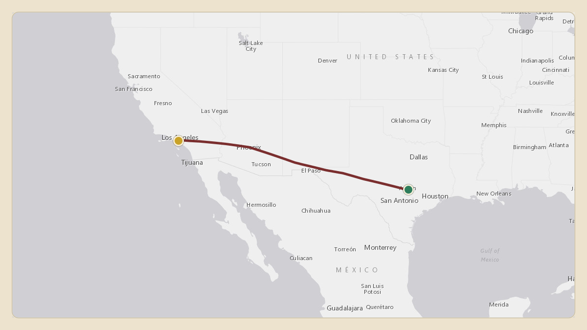 Flight path for Elon Musk's N628TS from KAUS — Austin Bergstrom International Airport to KLAX — Los Angeles International Airport