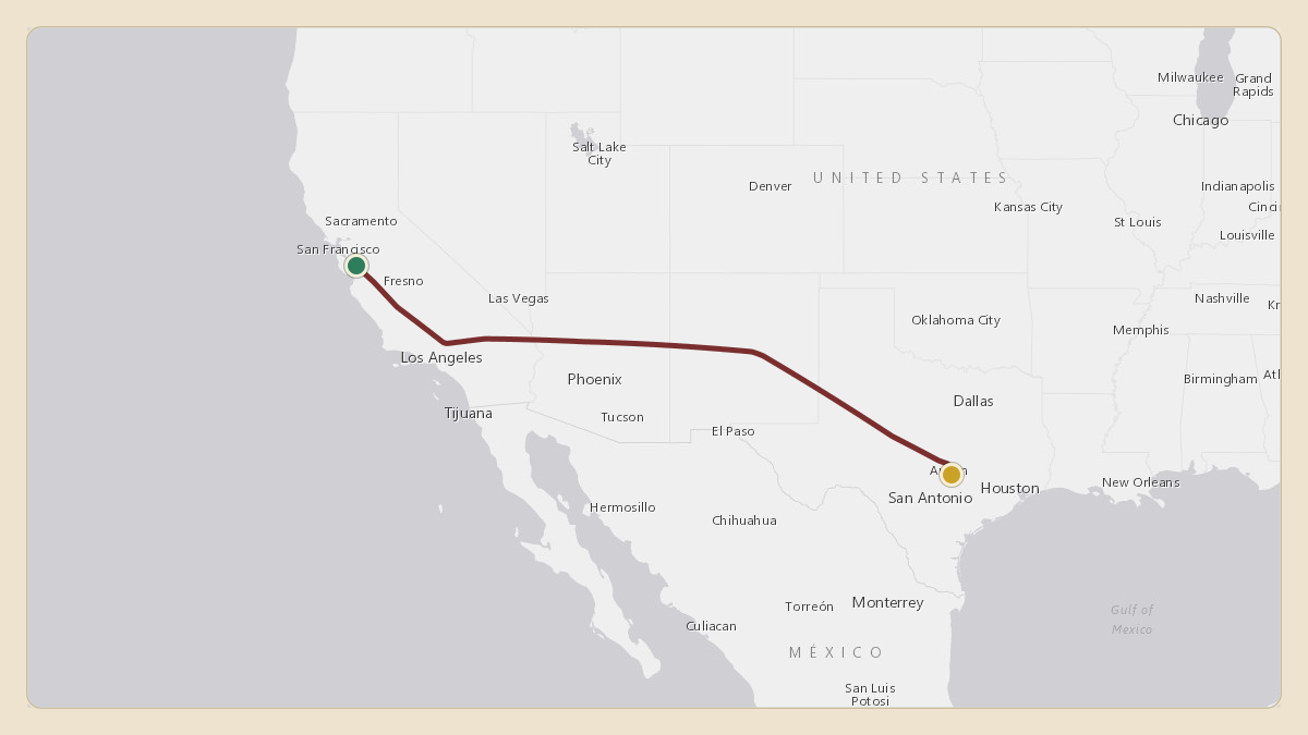 Flight path for Elon Musk's N450GG from KOAK — Oakland San Francisco Bay Airport to KAUS — Austin Bergstrom International Airport