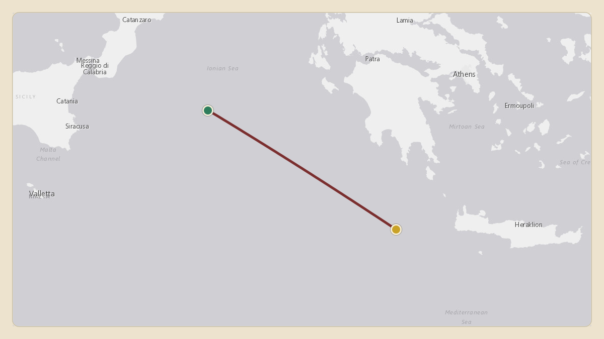 Flight path for Sheikh Mohamed bin Zayed Al Nahyan's A6-ALN from 37.34°, 18.16° to 22.80°, 53.26°