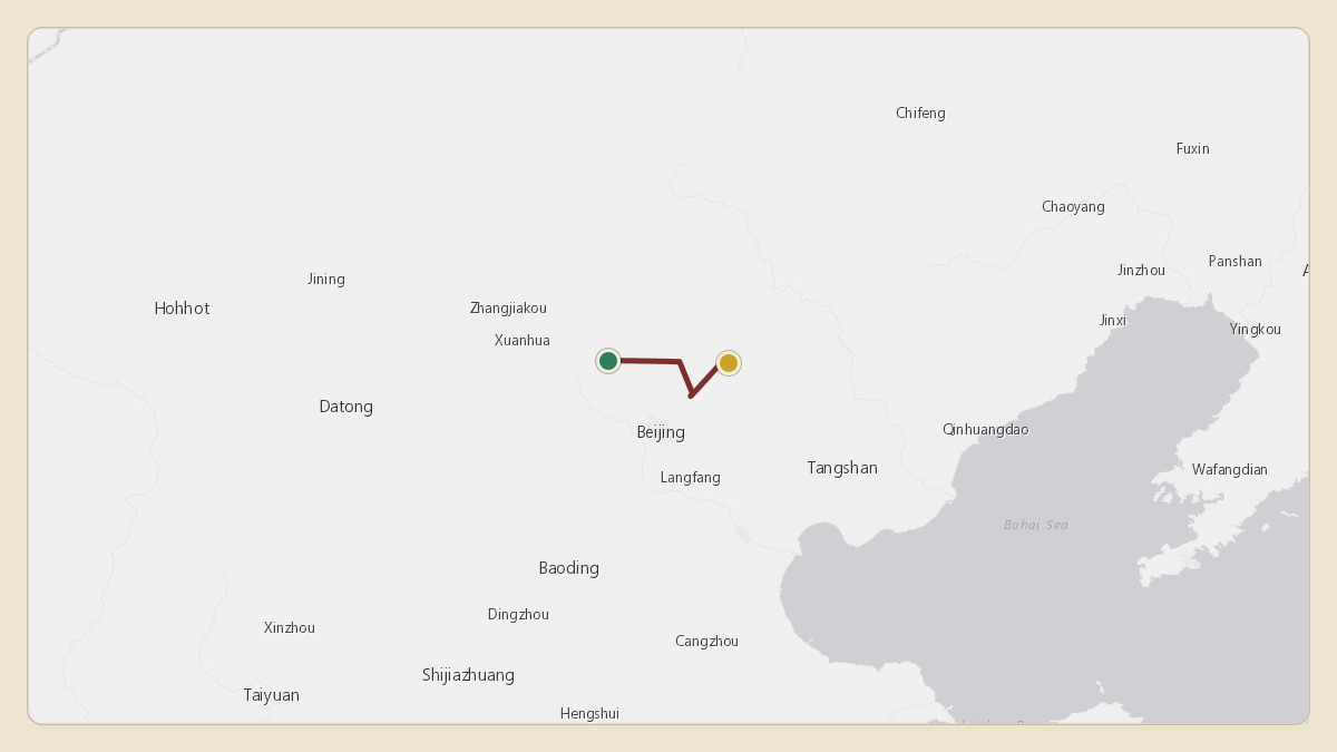 Flight path for Oleg Deripaska's RA-09618 from ZBZJ — Zhangjiakou Ningyuan Airport to ZBAA — Beijing Capital International Airport