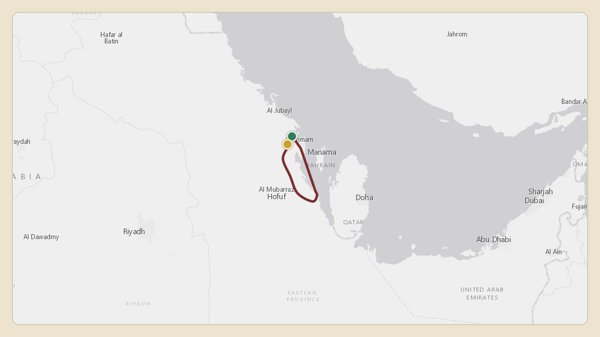 Flight path for Saudi Aramco's N801XA from OEDF — King Fahd International Airport to OEDF — King Fahd International Airport