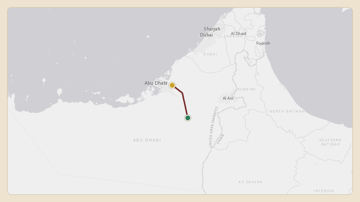 Flight path for Sheikh Mohamed bin Zayed Al Nahyan's A6-ALN from OMAA — Abu Dhabi International Airport to OMAA — Zayed International Airport
