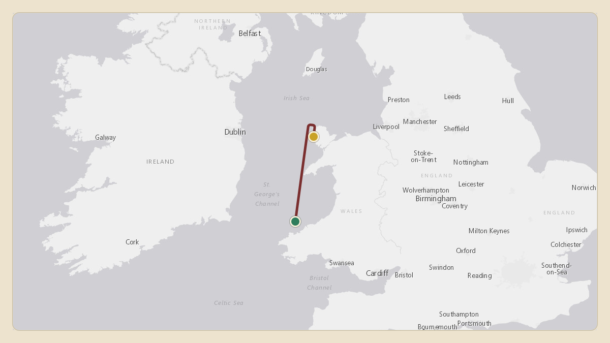 Flight path for UK Government / Royal Flight's G-ZABH from EGWU — RAF Northolt to EGOV — Anglesey Airport