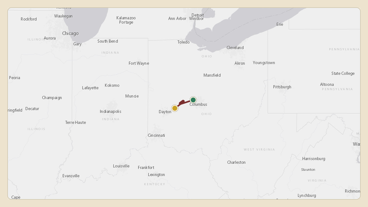 Flight path for Mike DeWine's N387LJ from KOSU — The Ohio State University Airport - Don Scott Field to KSGH — Springfield-Beckley Municipal Airport