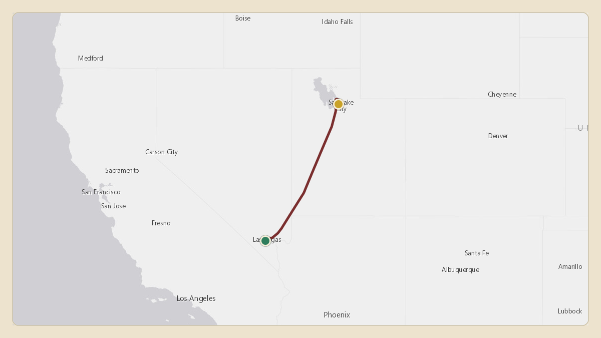 Flight path for MGM Resorts's N781MM from KLAS — Harry Reid International Airport to KSLC — Salt Lake City International Airport