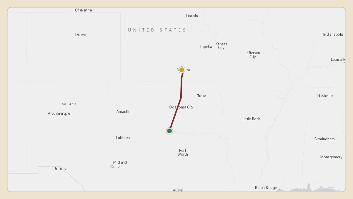 Flight path for Stan Kroenke's N729KF from KSPS — Wichita Falls Municipal Airport / Sheppard Air Force Base to KICT — Wichita Dwight D. Eisenhower National Airport