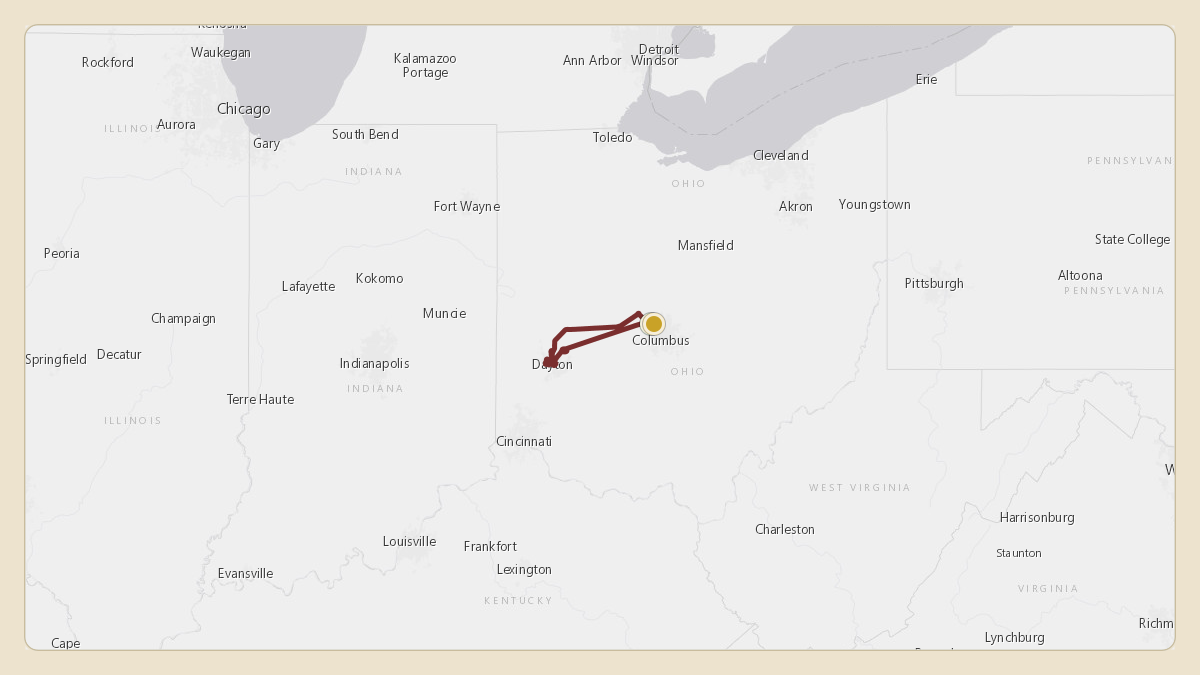 Flight path for Mike DeWine's N71HP from KOSU — The Ohio State University Airport - Don Scott Field to KOSU — The Ohio State University Airport - Don Scott Field