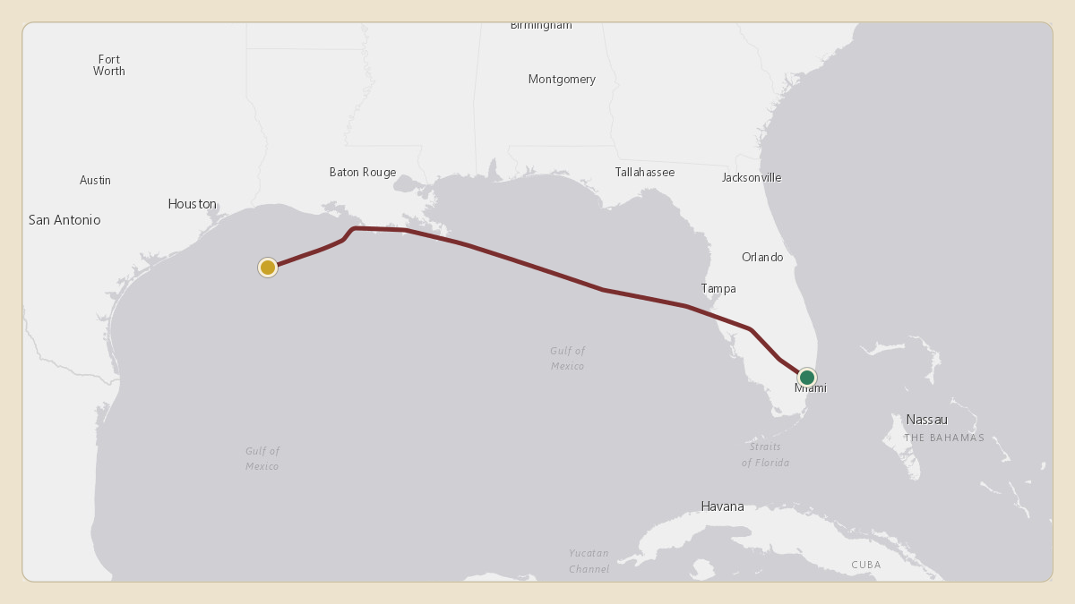 Flight path for Rick Ross's N33055 from KFLL — Fort Lauderdale Hollywood International Airport to 28.37°, -93.54°