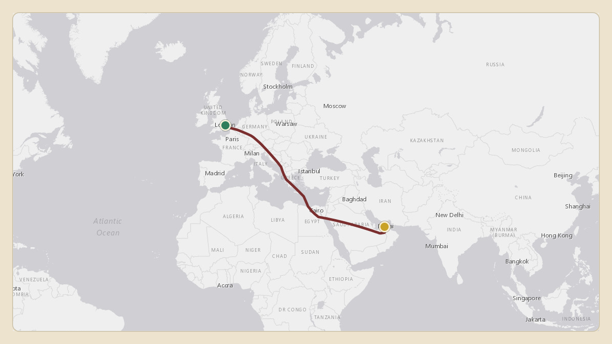 Flight path for Joseph Tsai's VP-COR from EG74 — Bruntingthorpe Aerodrome to OMDW — Al Maktoum International Airport